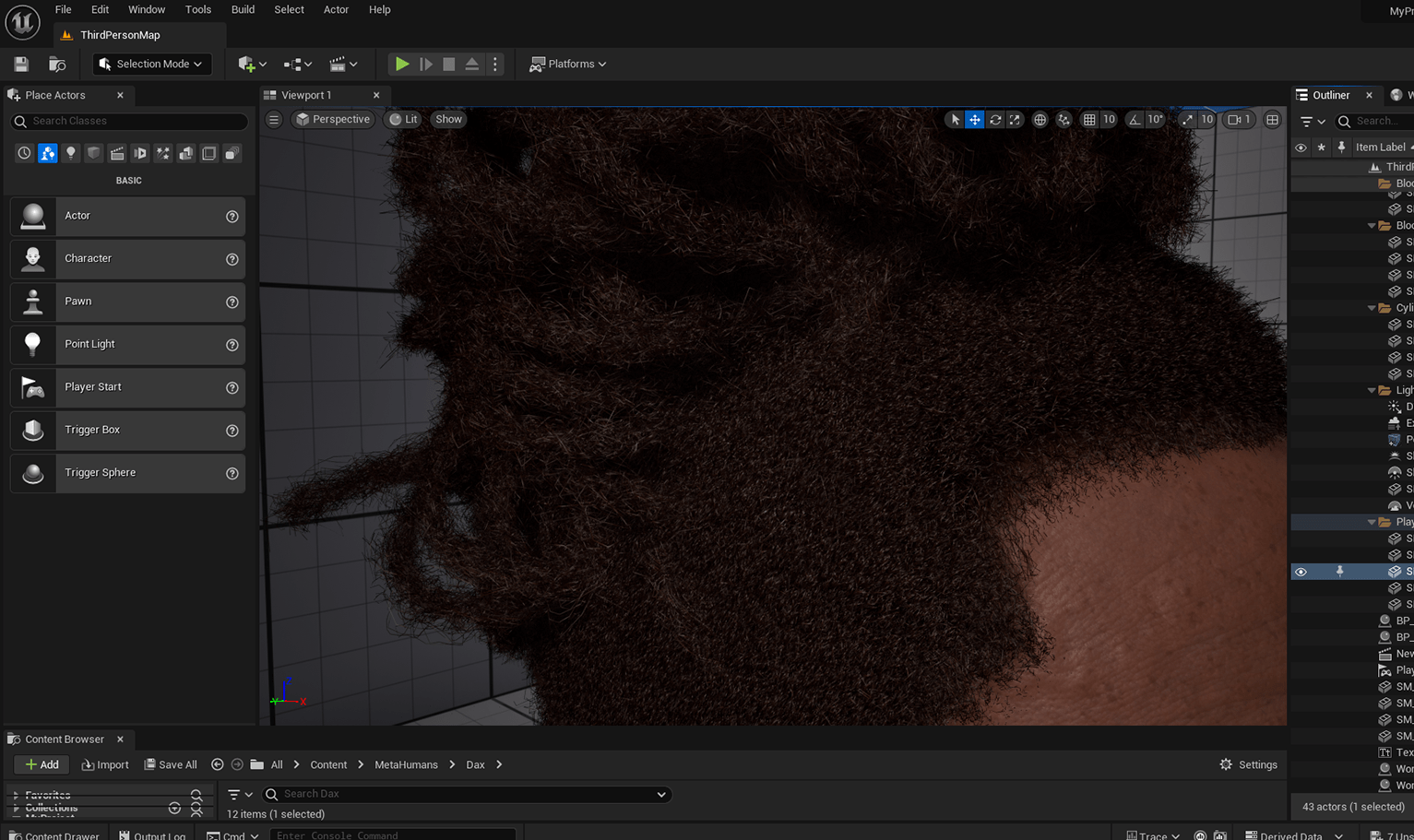 PixelHair ready-made Long Dreads Bun 3D hairstyle on a metahuman in Unreal Engine 5