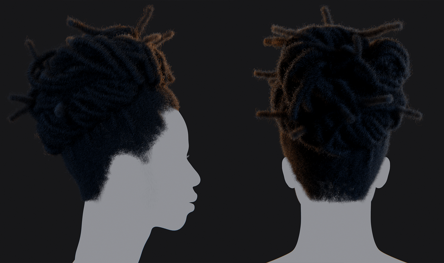 PixelHair ready-made Long Dreads Bun 3D hairstyle in Blender using Blender hair particle system