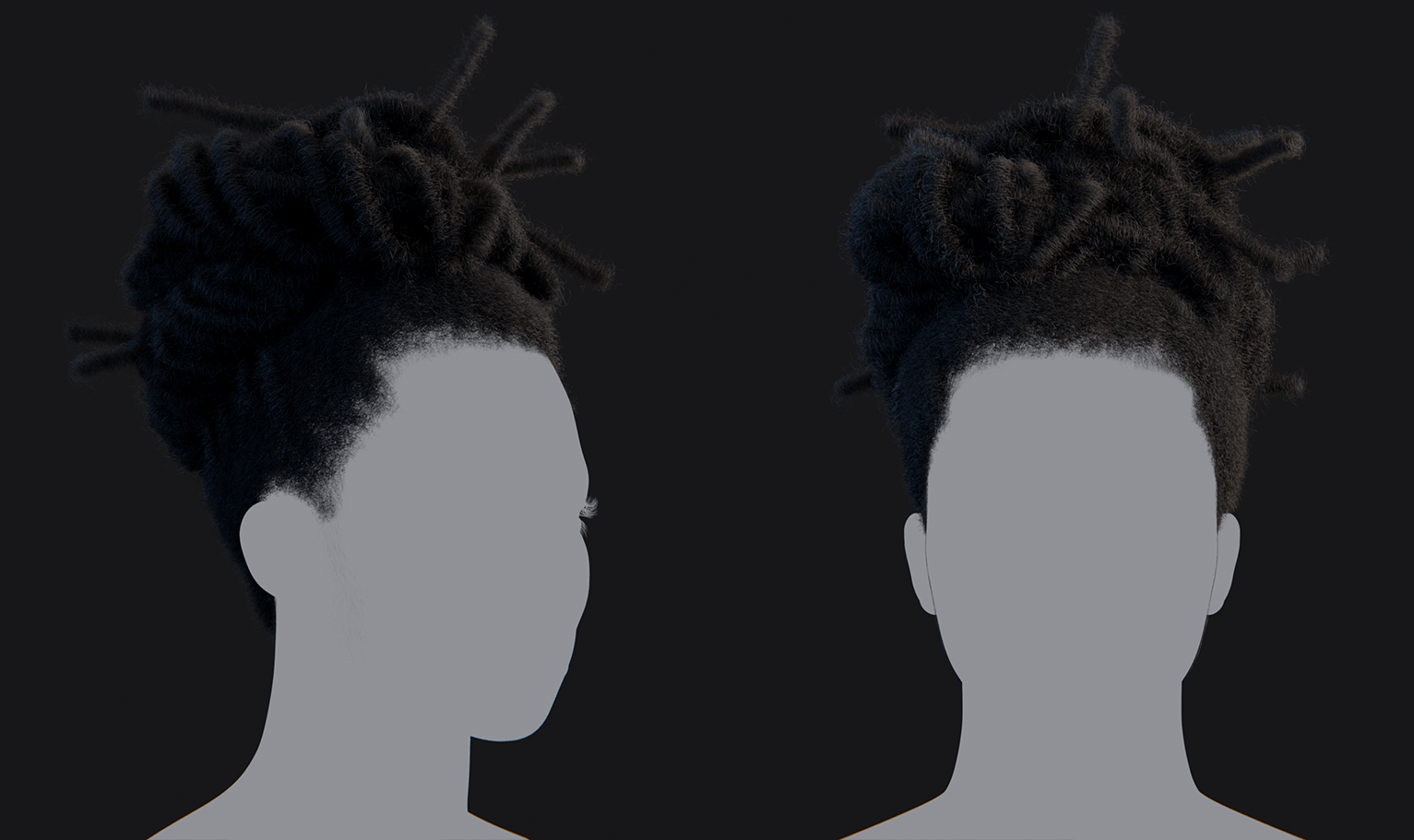 PixelHair ready-made Long Dreads Bun 3D hairstyle in Blender using Blender hair particle system