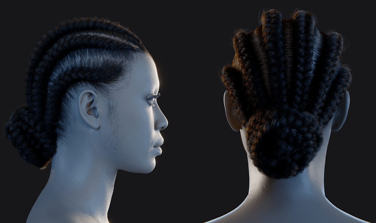 PixelHair ready-made Braids Bun 3D hairstyle in Blender using Blender hair particle system