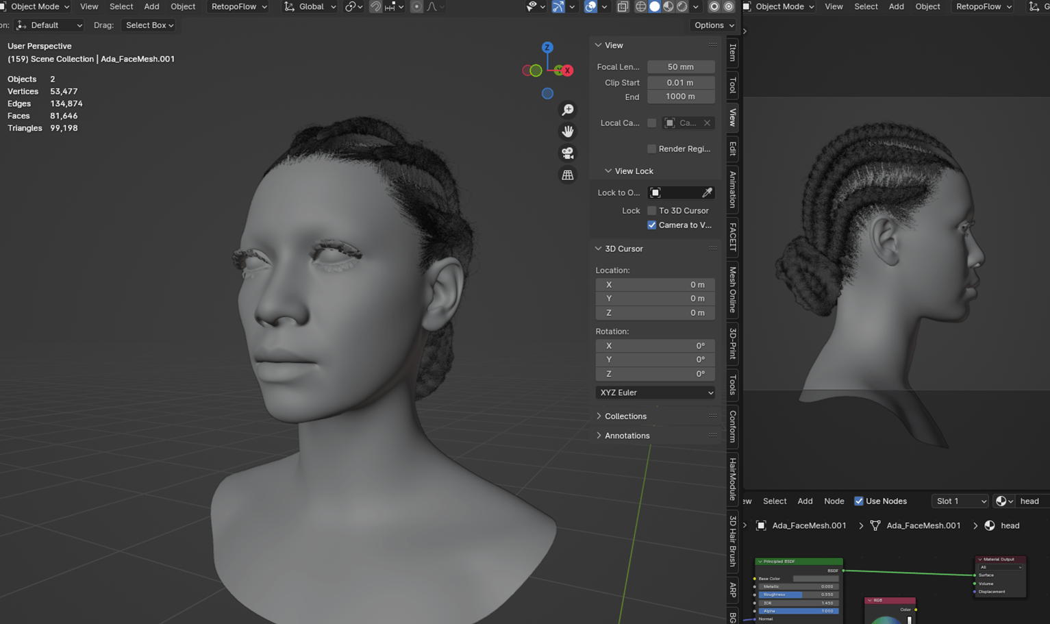 PixelHair ready-made Braids Bun 3D hairstyle in Blender using Blender hair particle system