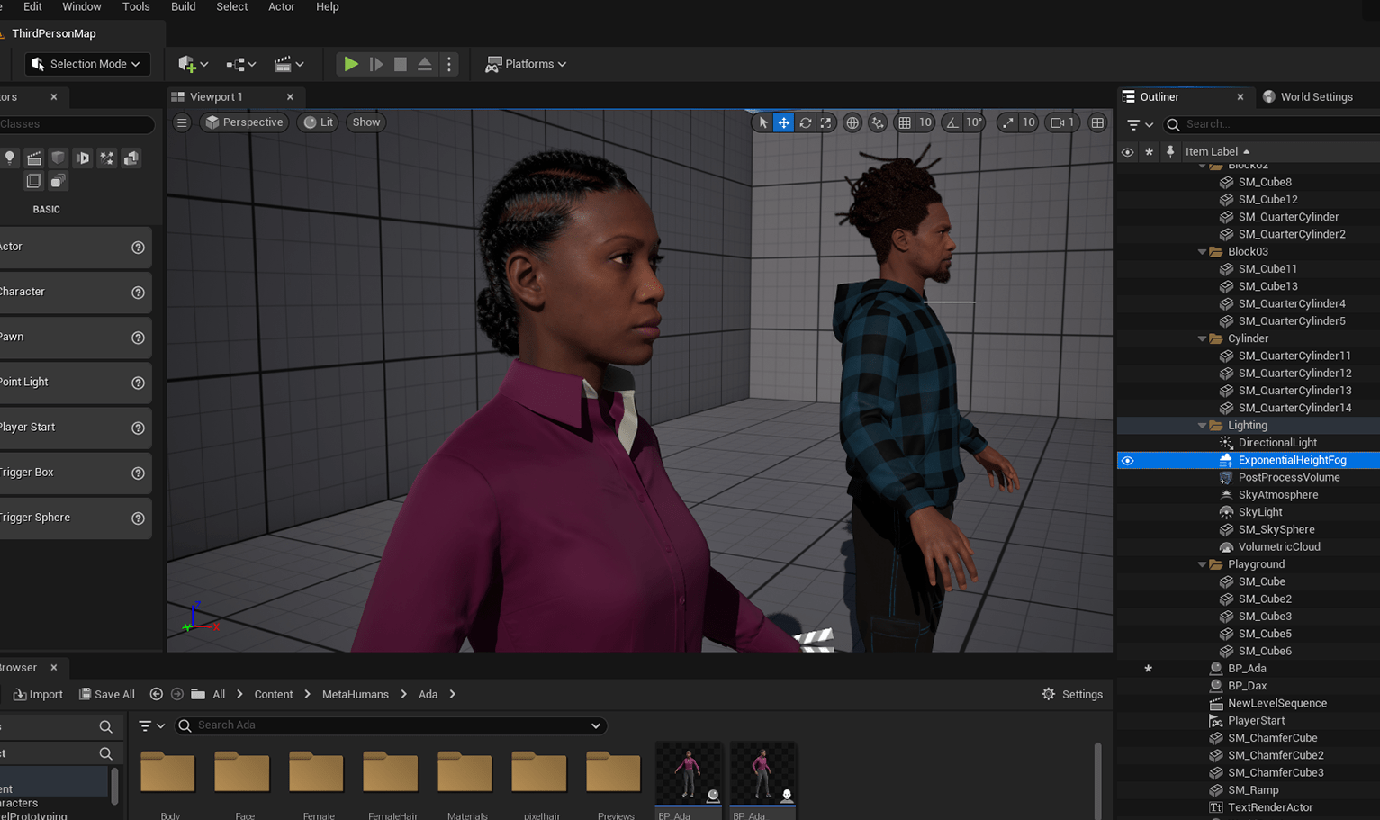 PixelHair ready-made Braids Bun 3D hairstyle on a metahuman in Unreal Engine 5