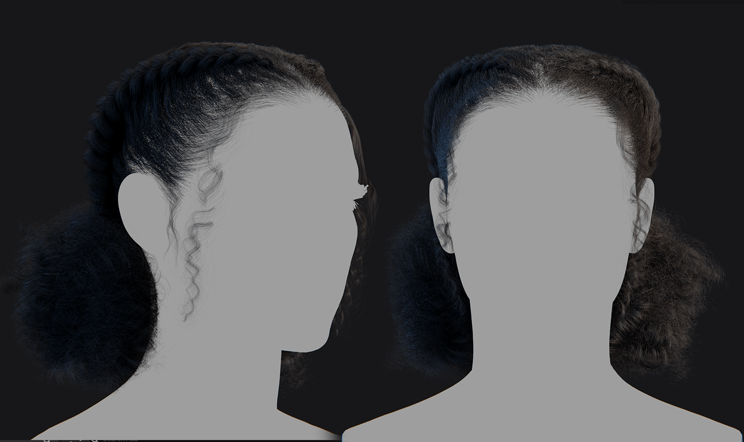 PixelHair ready-made Braids pigtail double bun 3D hairstyle in Blender using Blender hair particle system