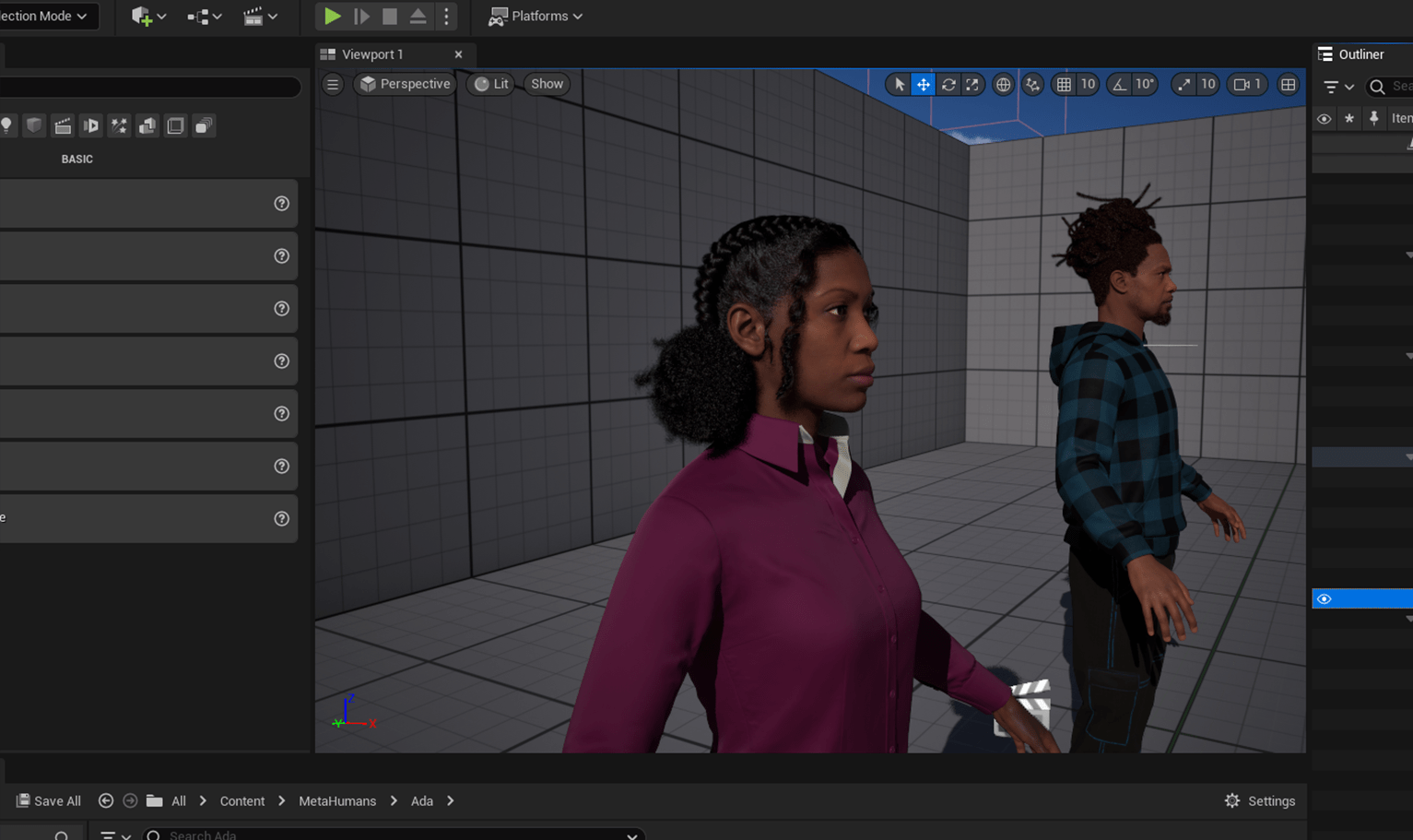 PixelHair ready-made Braids pigtail double bun 3D hairstyle on a metahuman in Unreal Engine 5