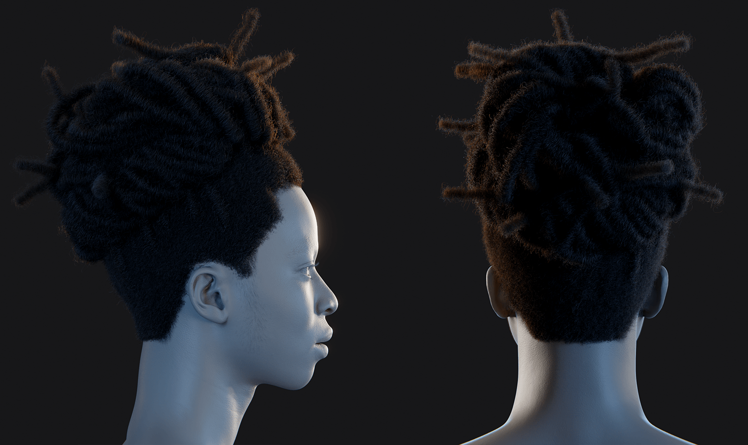 Pixelhair ready-made long dreads bun 3d hairstyle in blender using blender hair particle system