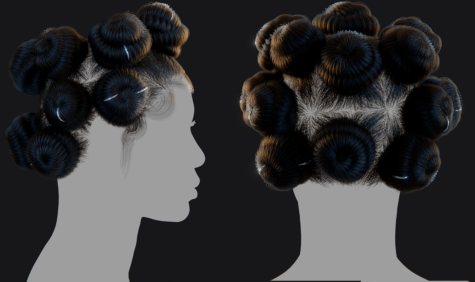 Free PixelHair ready-made Bantu Knots 3D hairstyle in Blender using Blender hair particle system