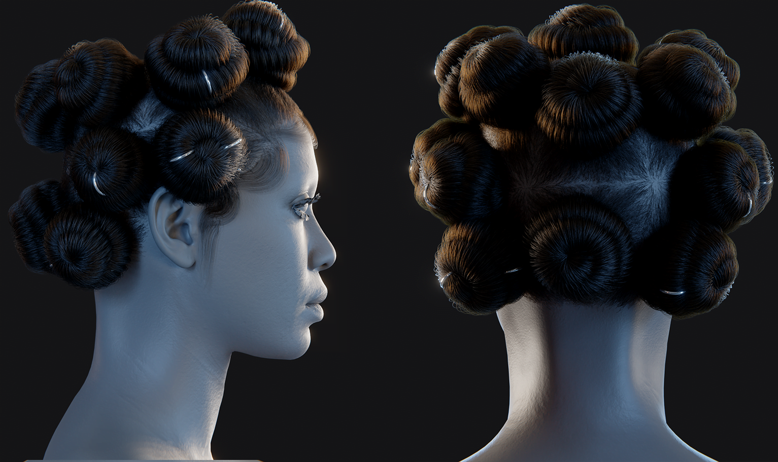 Free PixelHair ready-made Bantu Knots 3D hairstyle in Blender using Blender hair particle system