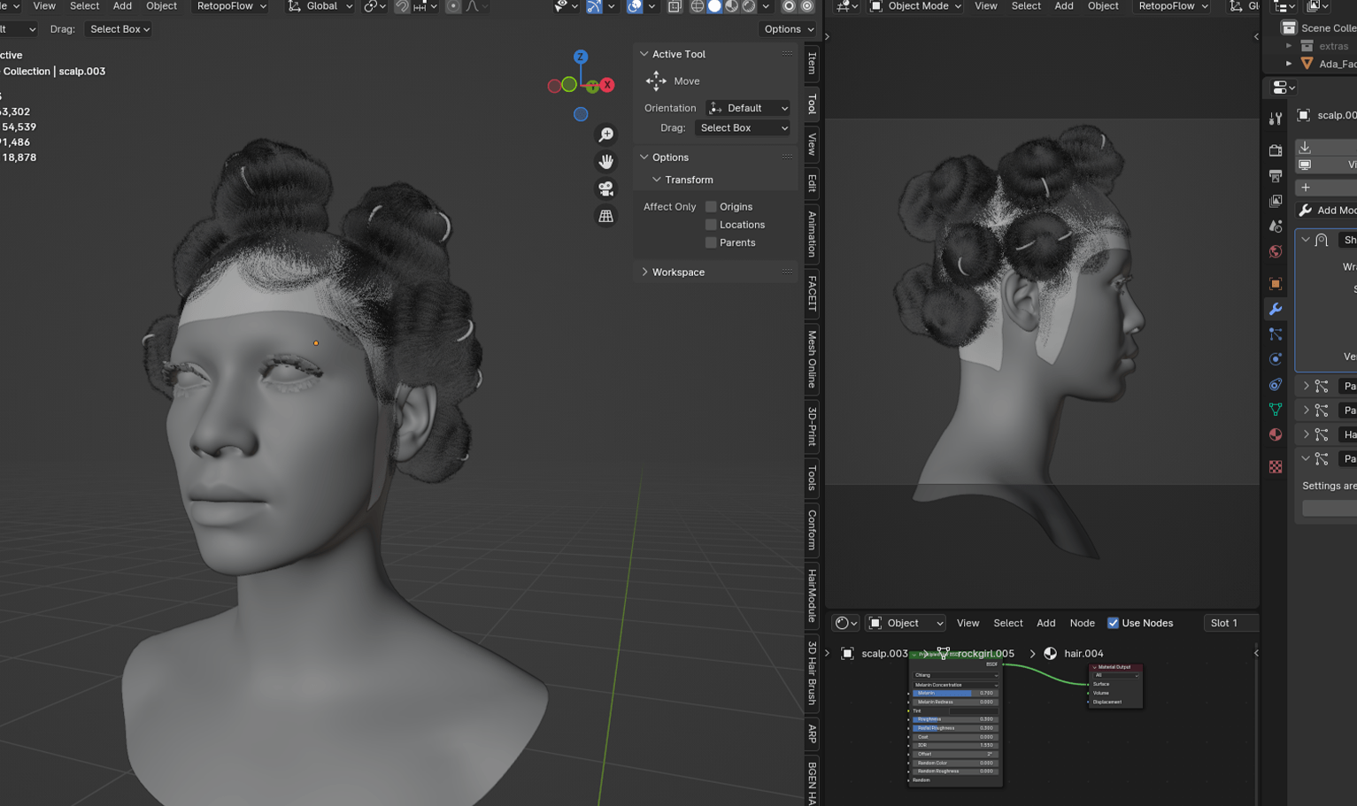 Free PixelHair ready-made Bantu Knots 3D hairstyle in Blender using Blender hair particle system