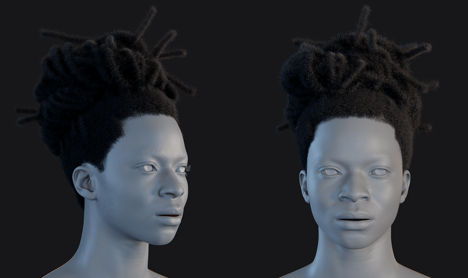 PixelHair ready-made Long Dreads Bun 3D hairstyle in Blender using Blender hair particle system