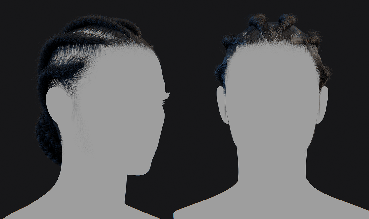 PixelHair ready-made Braids Bun 3D hairstyle in Blender using Blender hair particle system