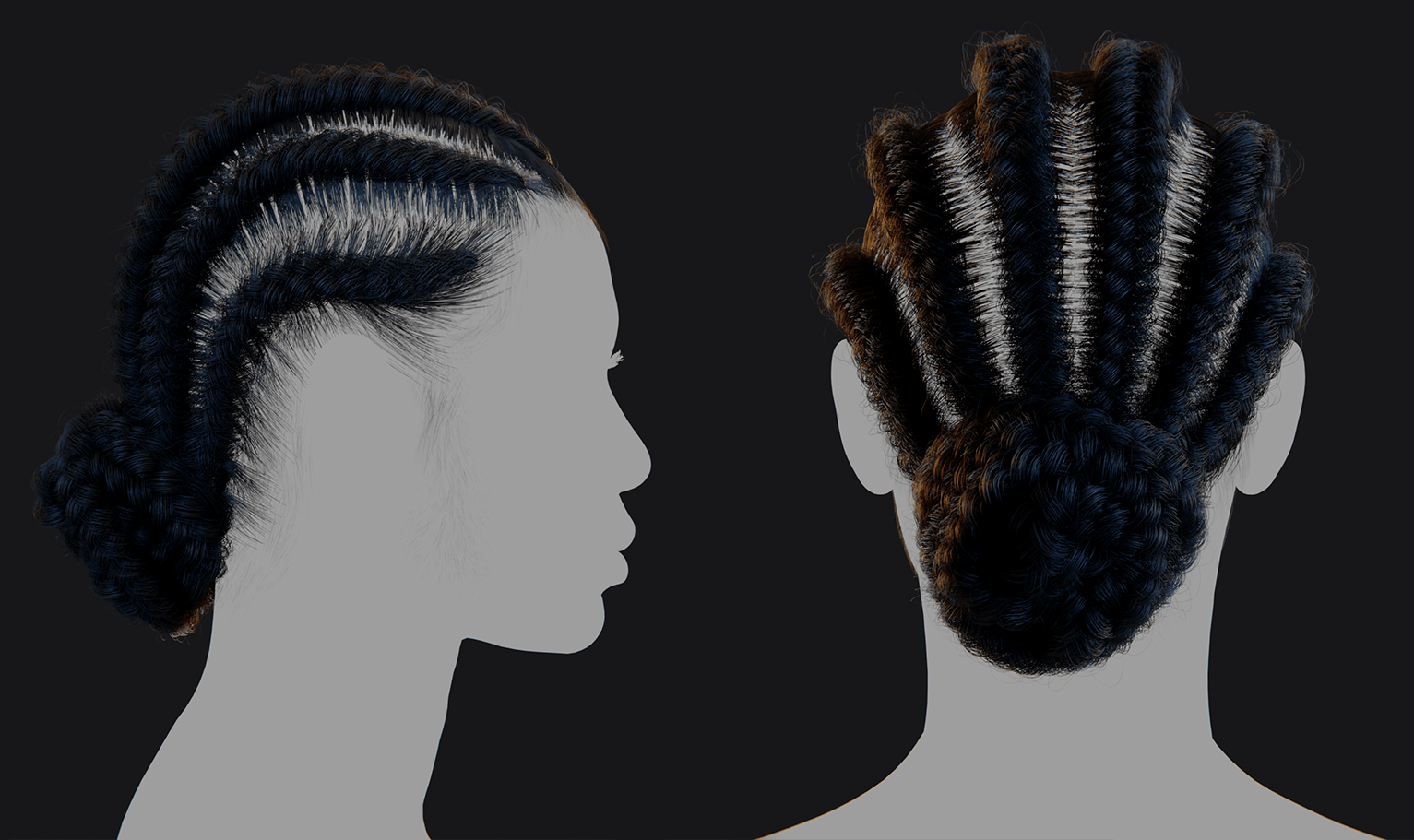 PixelHair ready-made Braids Bun 3D hairstyle in Blender using Blender hair particle system