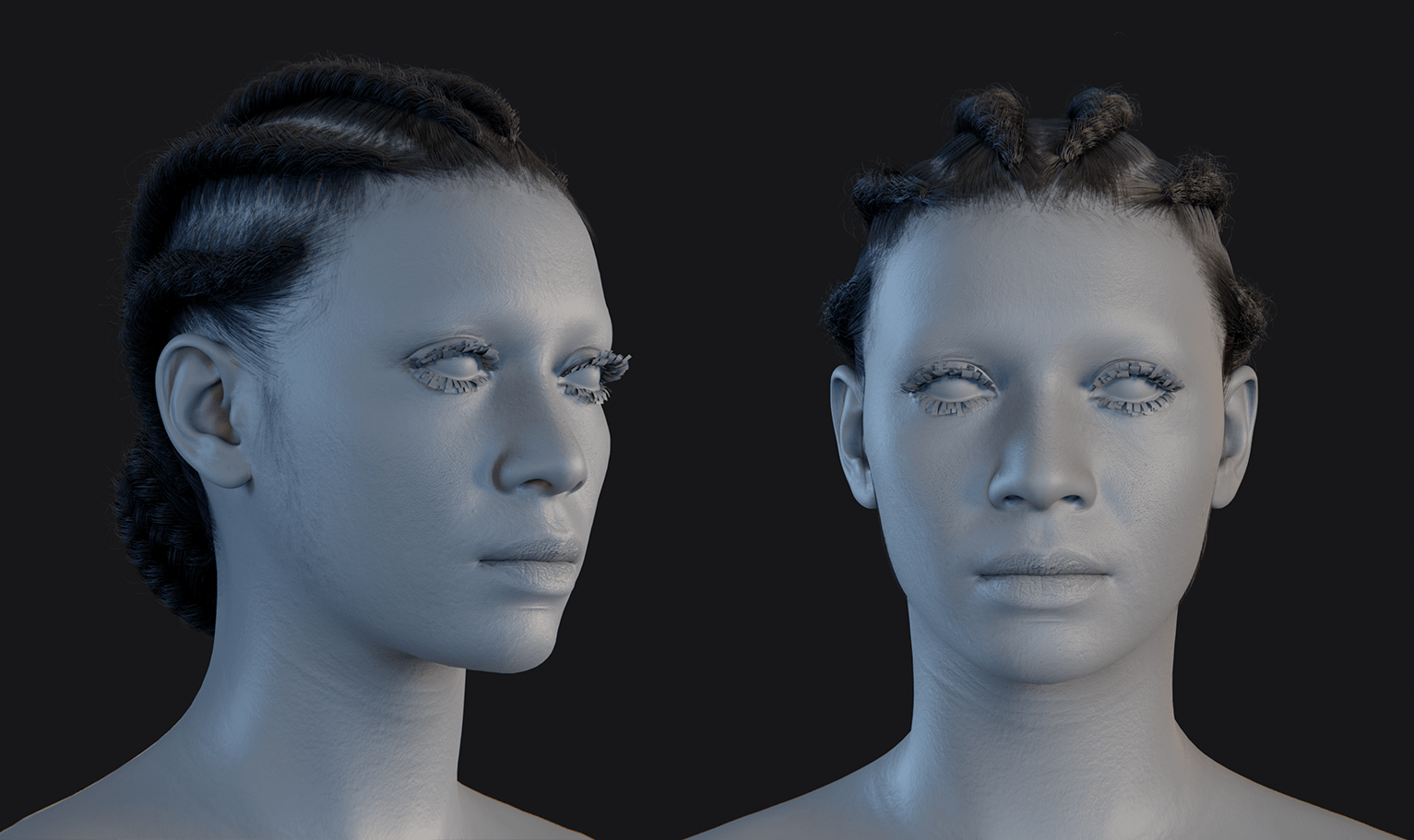 PixelHair ready-made Braids Bun 3D hairstyle in Blender using Blender hair particle system