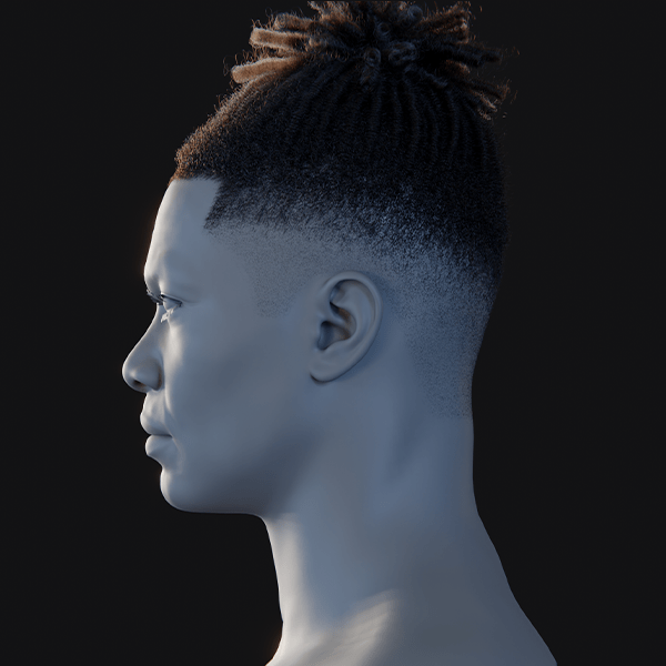 PixelHair ready-made top bun dreads fade 3D hairstyle in Blender using Blender hair particle system