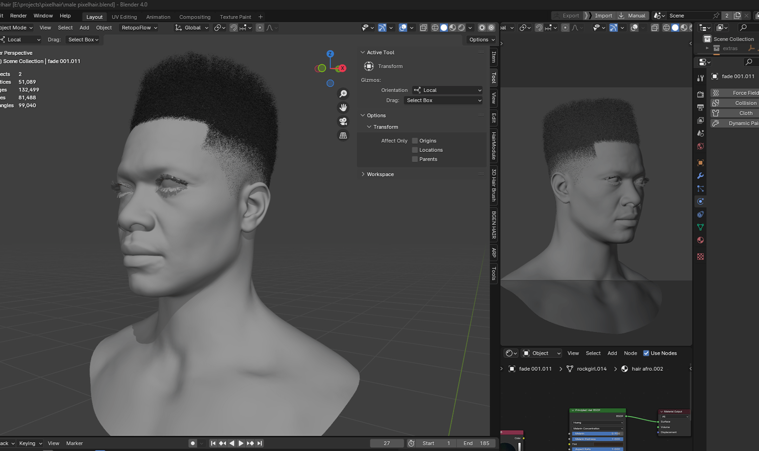 PixelHair ready-made Vintage Flat Top Afro hairstyle in Blender using Blender hair particle system