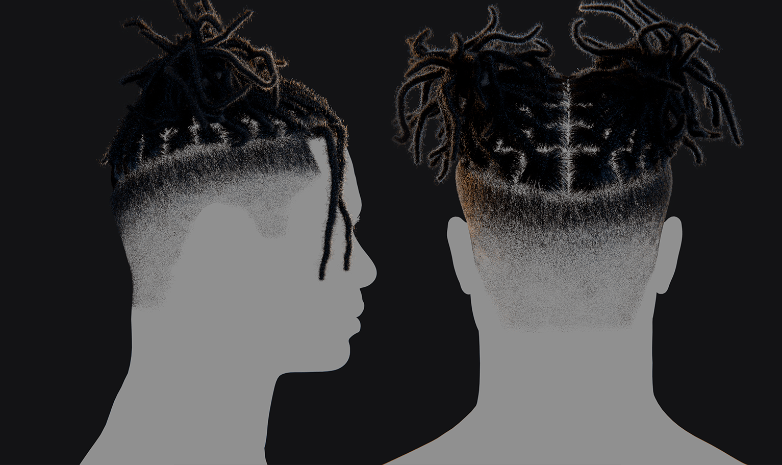 PixelHair ready-made dreads pigtail hairstyle in Blender using Blender hair particle system