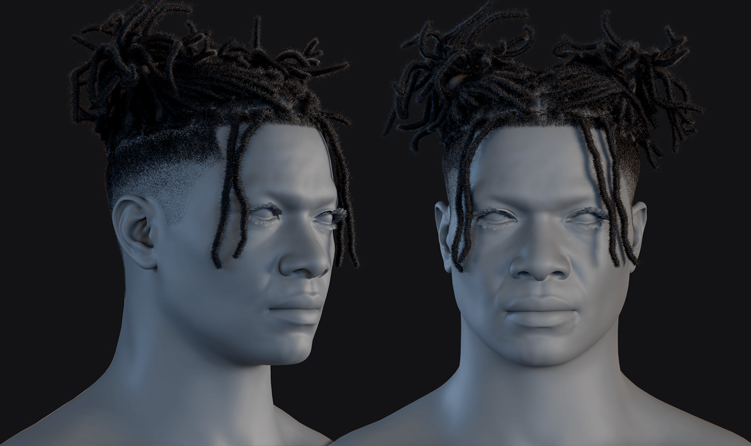 PixelHair ready-made dreads pigtail hairstyle in Blender using Blender hair particle system