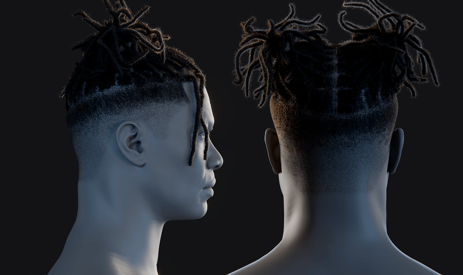 PixelHair ready-made dreads pigtail hairstyle in Blender using Blender hair particle system