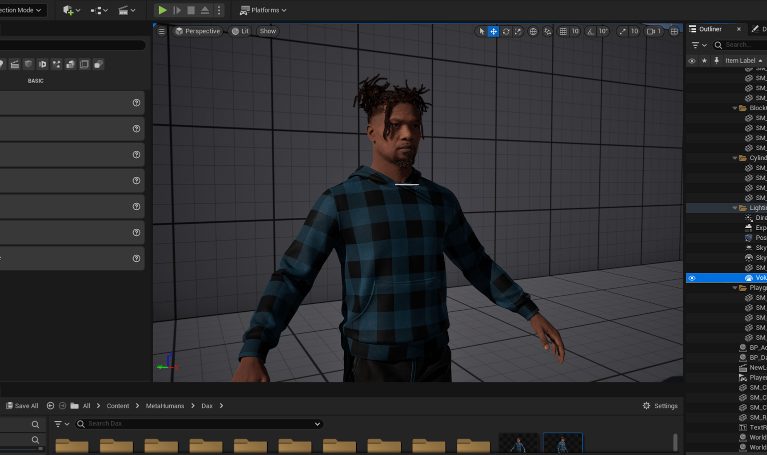 PixelHair ready-made dreads pigtail 3D hairstyle on a metahuman in Unreal Engine 5