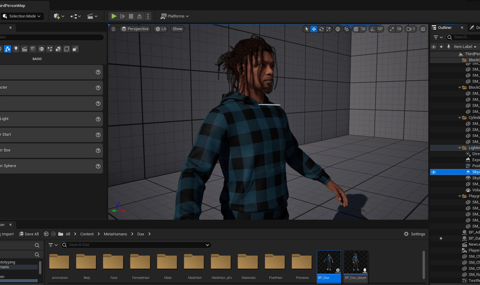 PixelHair ready-made jcole dreads 3D hairstyle on a metahuman in Unreal Engine 5