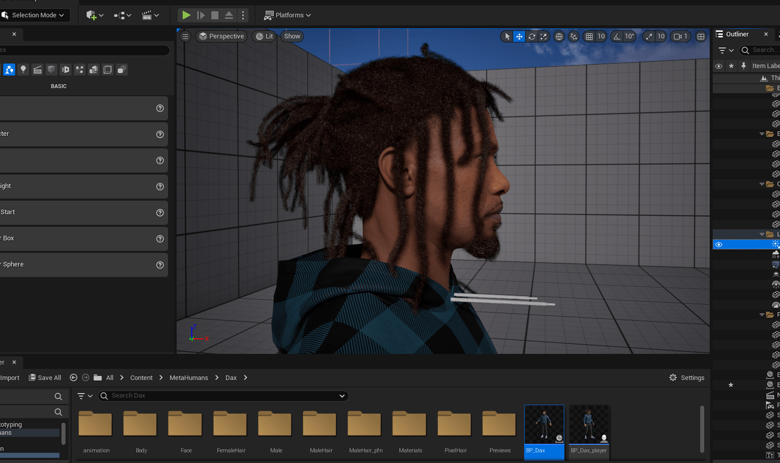 PixelHair ready-made jcole dreads 3D hairstyle on a metahuman in Unreal Engine 5