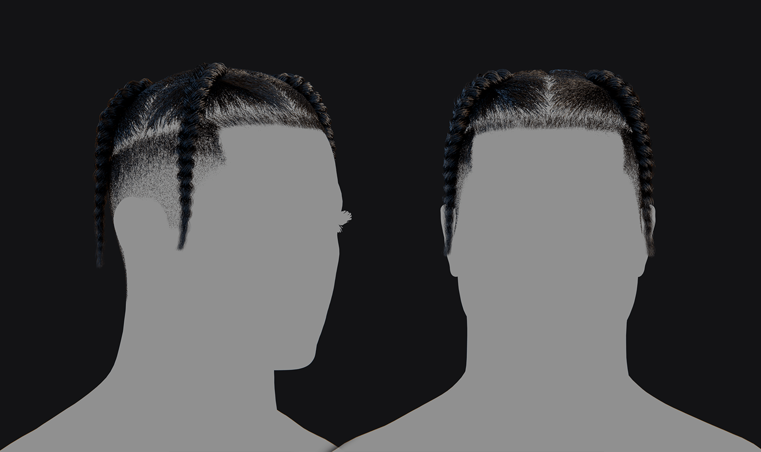 PixelHair ready-made top four hanging braids fade 3D hairstyle in Blender using hair particle system