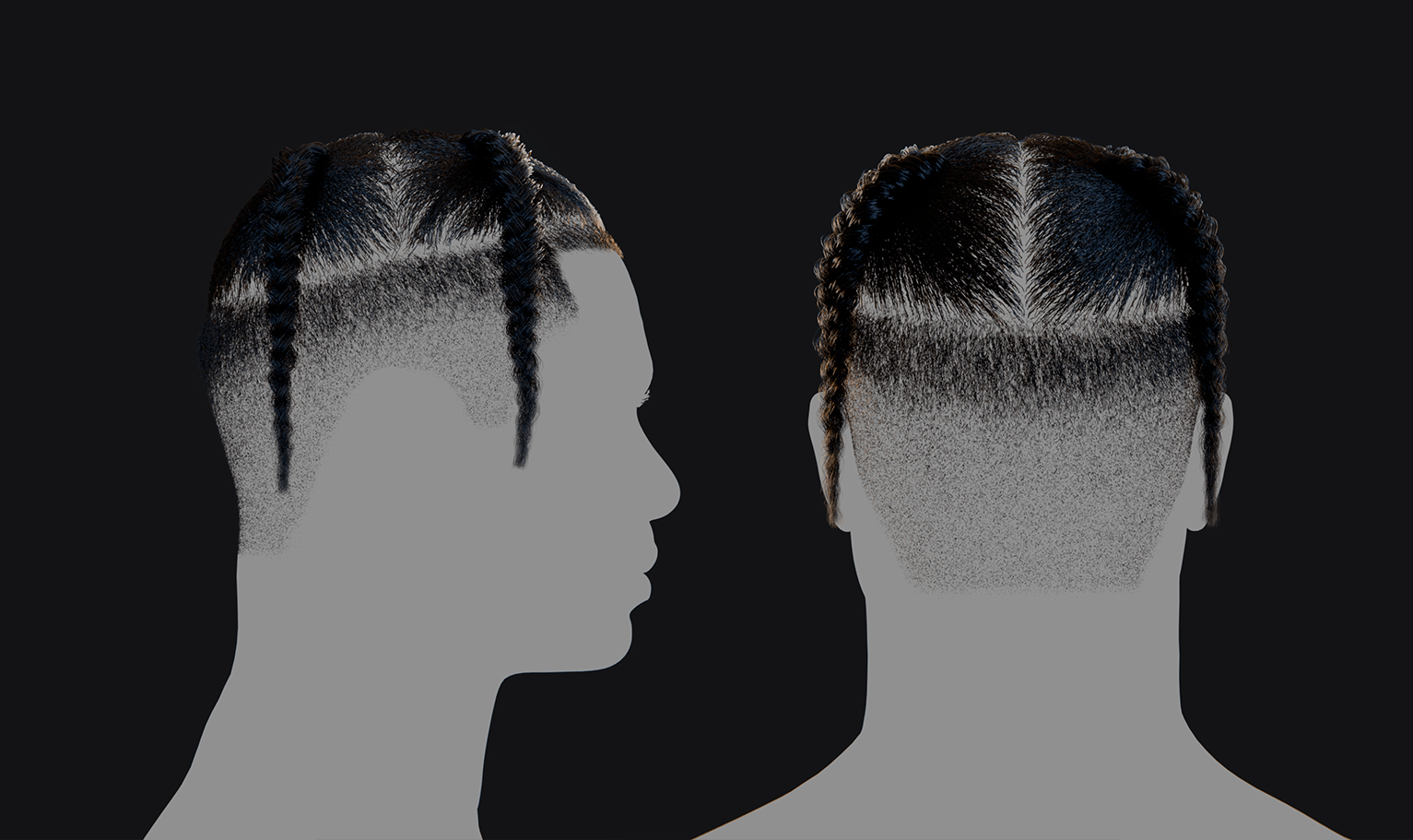 PixelHair ready-made top four hanging braids fade 3D hairstyle in Blender using hair particle system