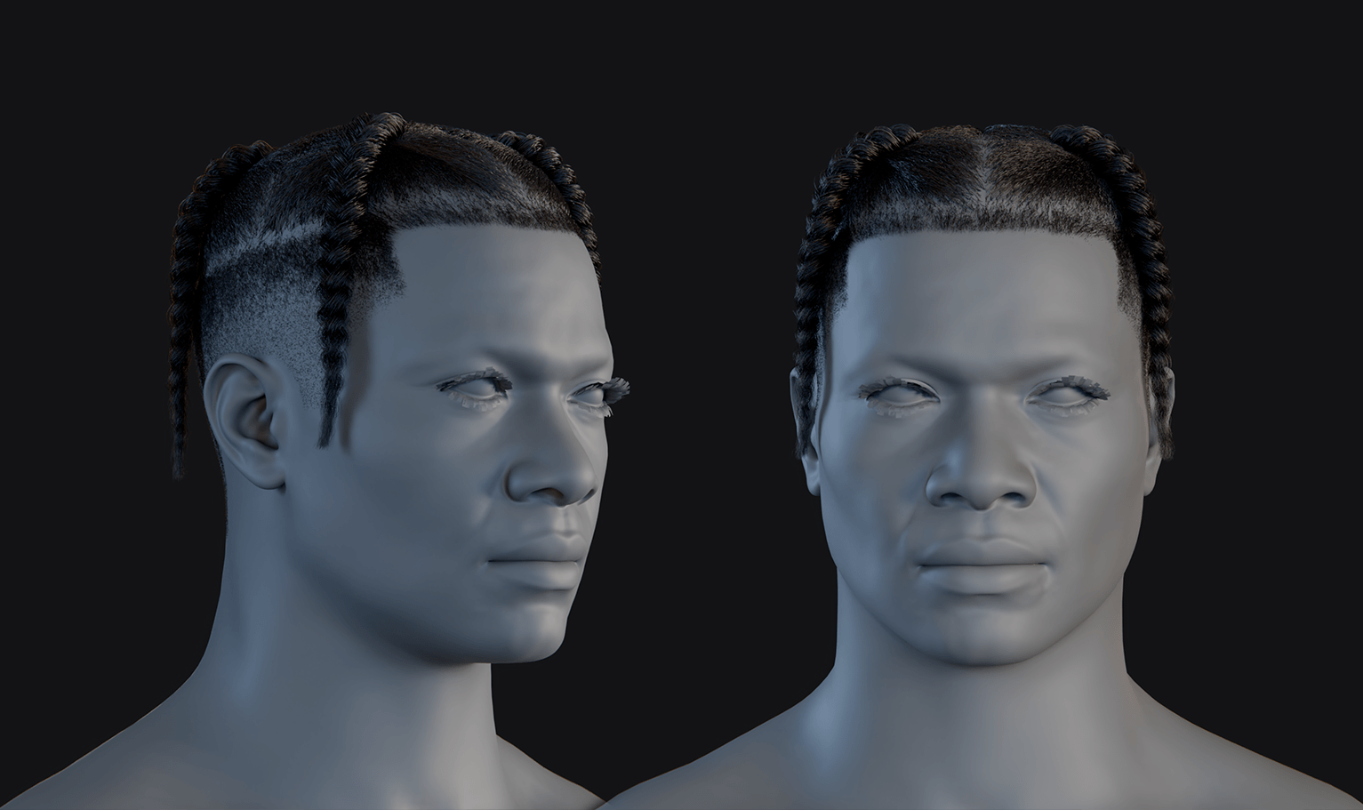 PixelHair ready-made top four hanging braids fade 3D hairstyle in Blender using hair particle system