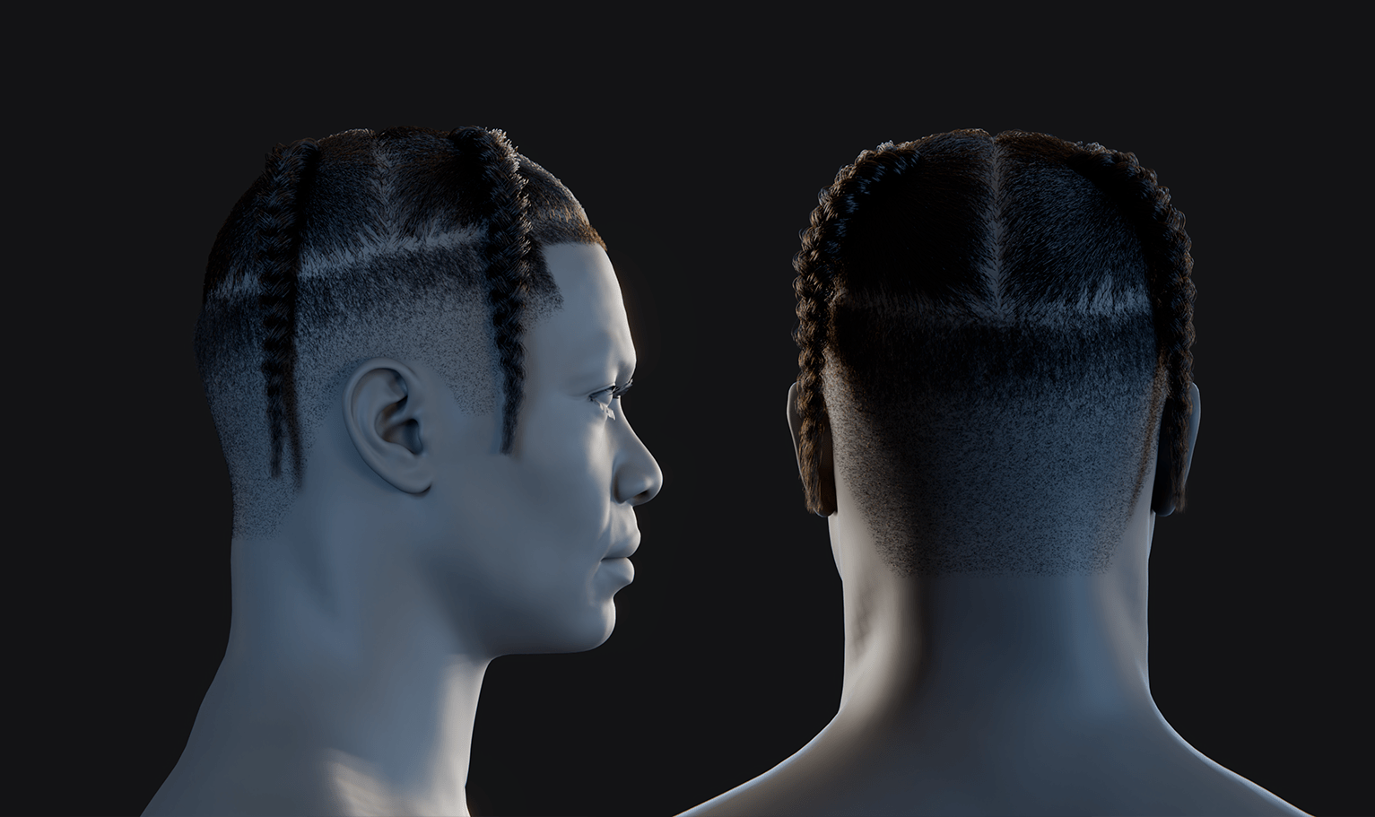 PixelHair ready-made top four hanging braids fade 3D hairstyle in Blender using hair particle system