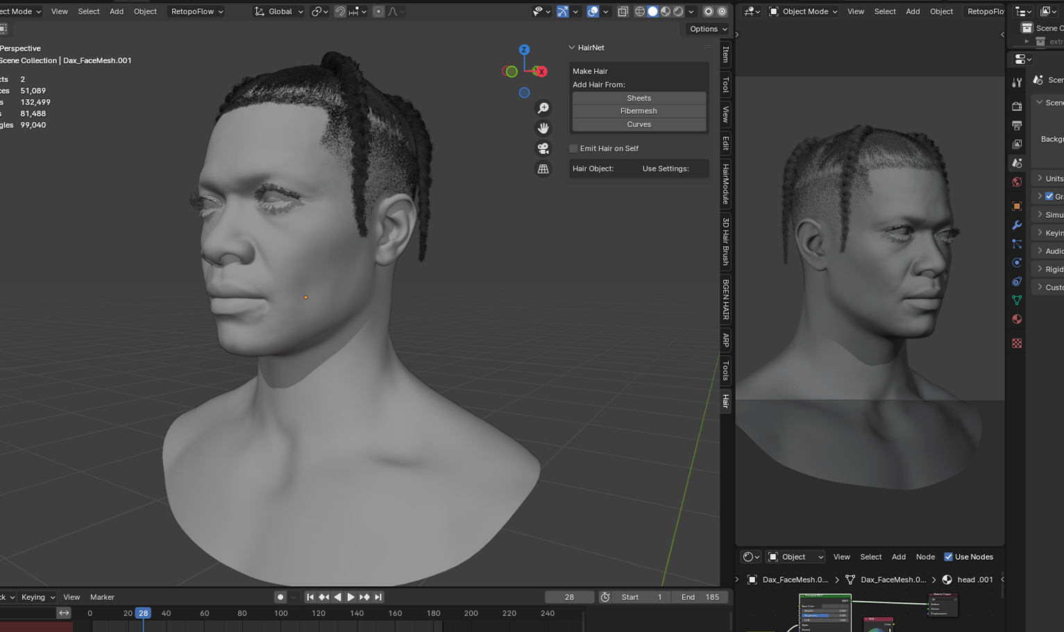 PixelHair ready-made top four hanging braids fade 3D hairstyle in Blender using hair particle system