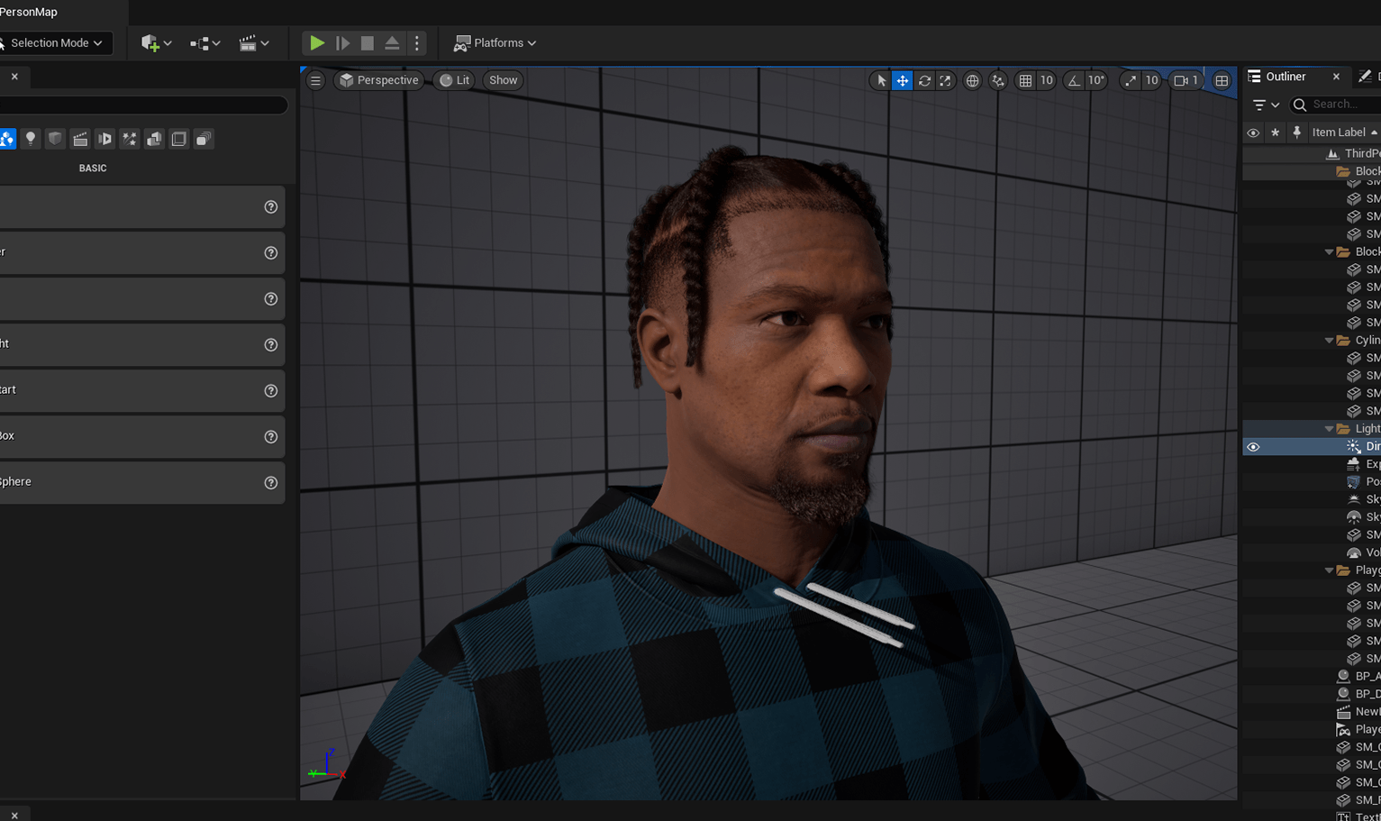 PixelHair ready-made top four hanging braids fade 3D hairstyle on a metahuman in Unreal Engine 5