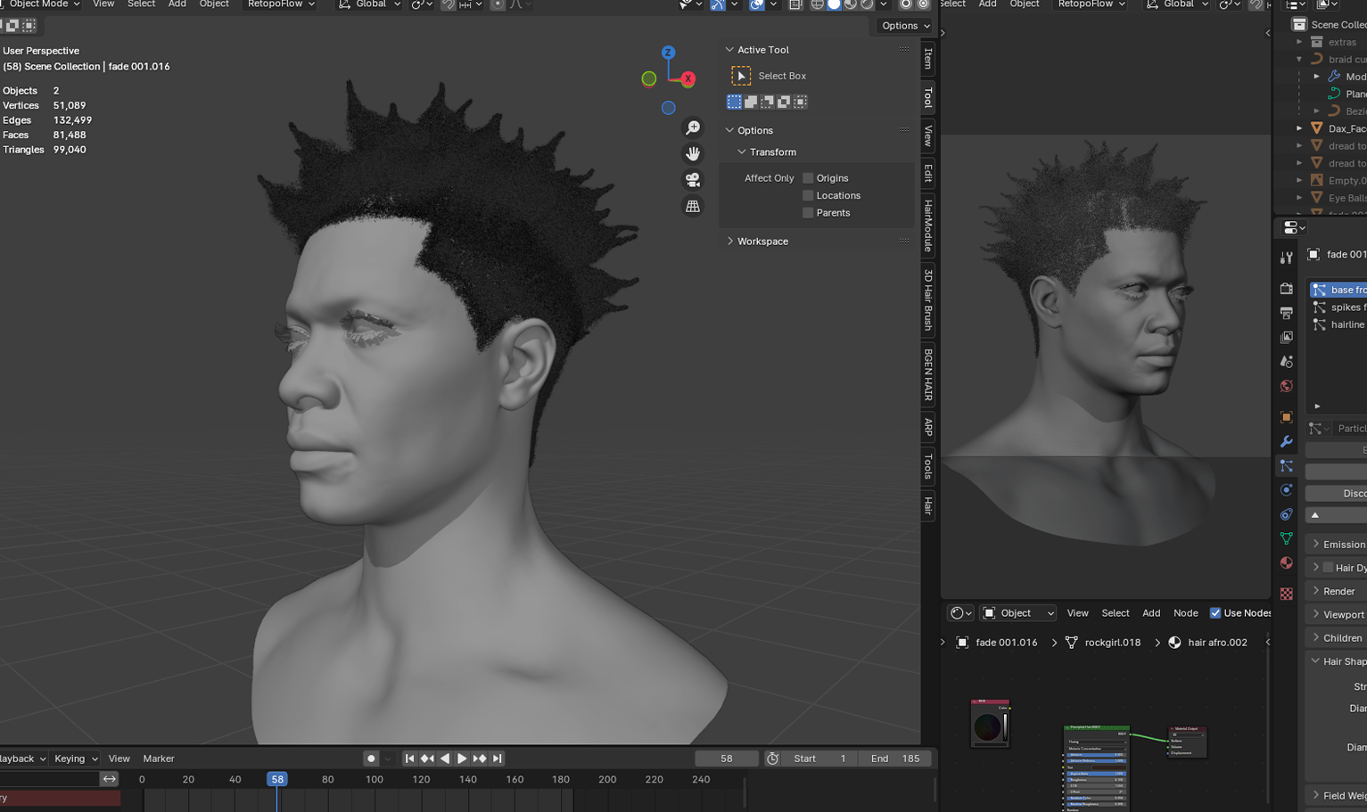 PixelHair ready-made spiked afro 3D hairstyle in Blender using hair particle system