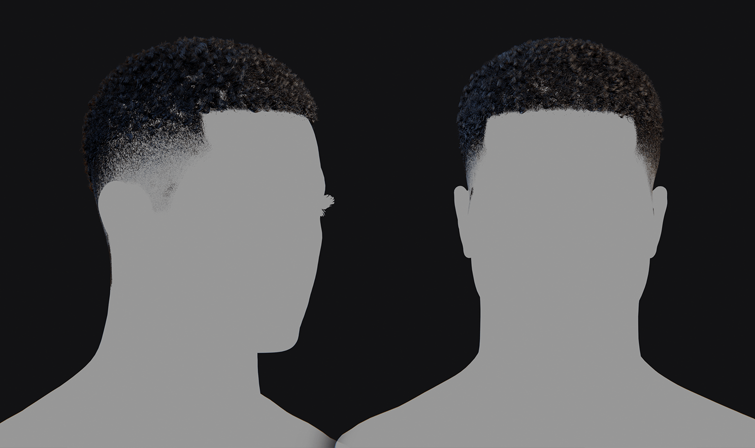 PixelHair ready-made Afro fade 3D hairstyle in Blender using Blender hair particle system