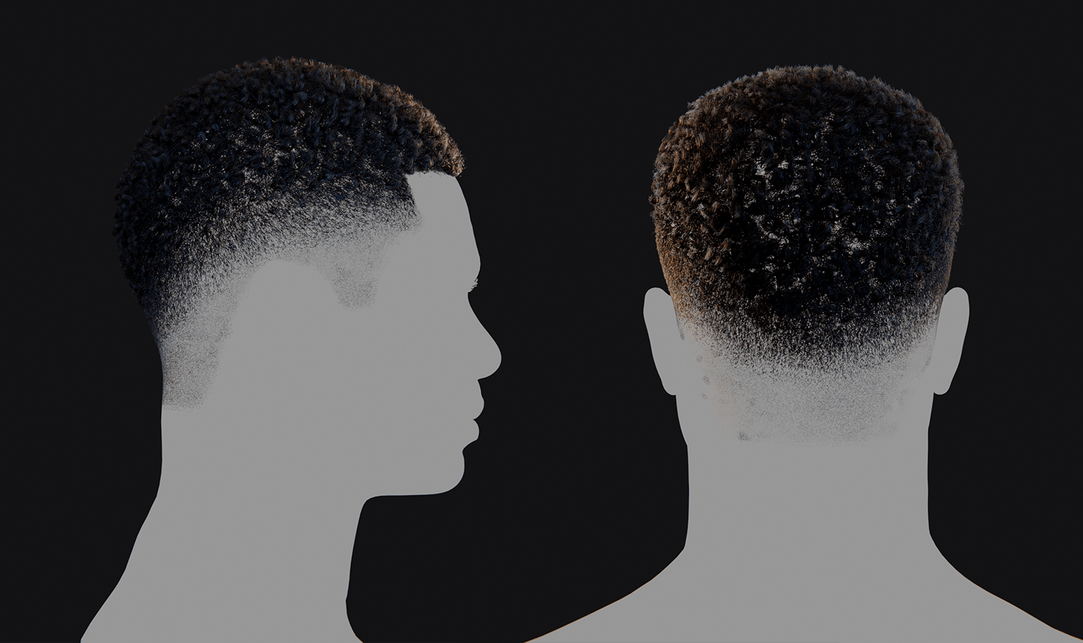 PixelHair ready-made Afro fade 3D hairstyle in Blender using Blender hair particle system