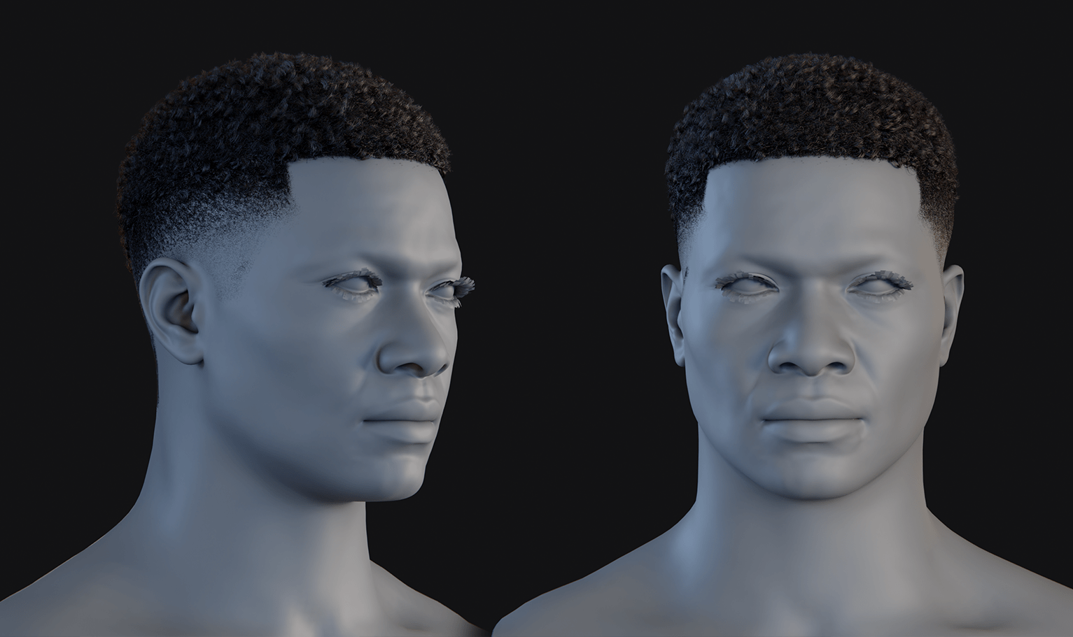 PixelHair ready-made Afro fade 3D hairstyle in Blender using Blender hair particle system