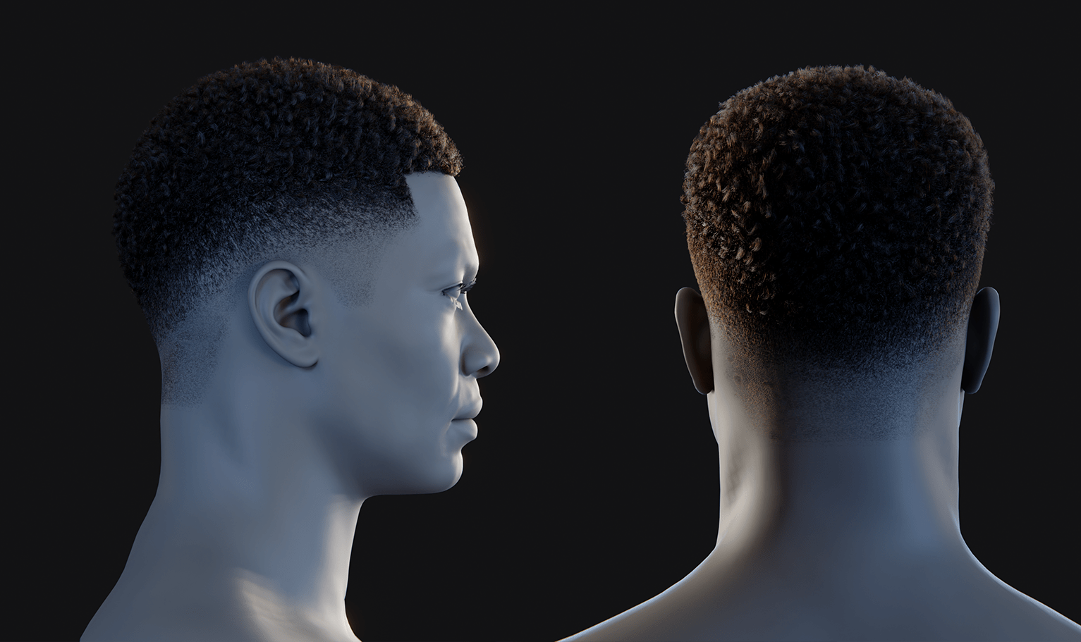 PixelHair ready-made Afro fade 3D hairstyle in Blender using Blender hair particle system