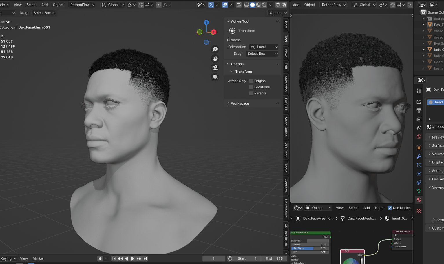 PixelHair ready-made Afro fade 3D hairstyle in Blender using Blender hair particle system