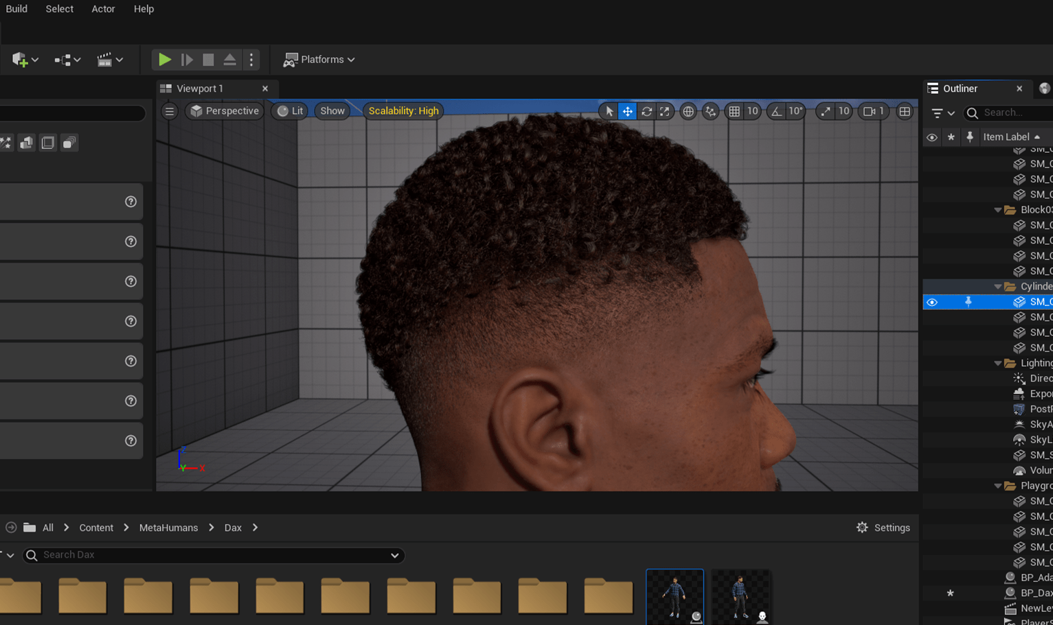 PixelHair ready-made Afro fade 3D hairstyle on a metahuman in Unreal Engine 5