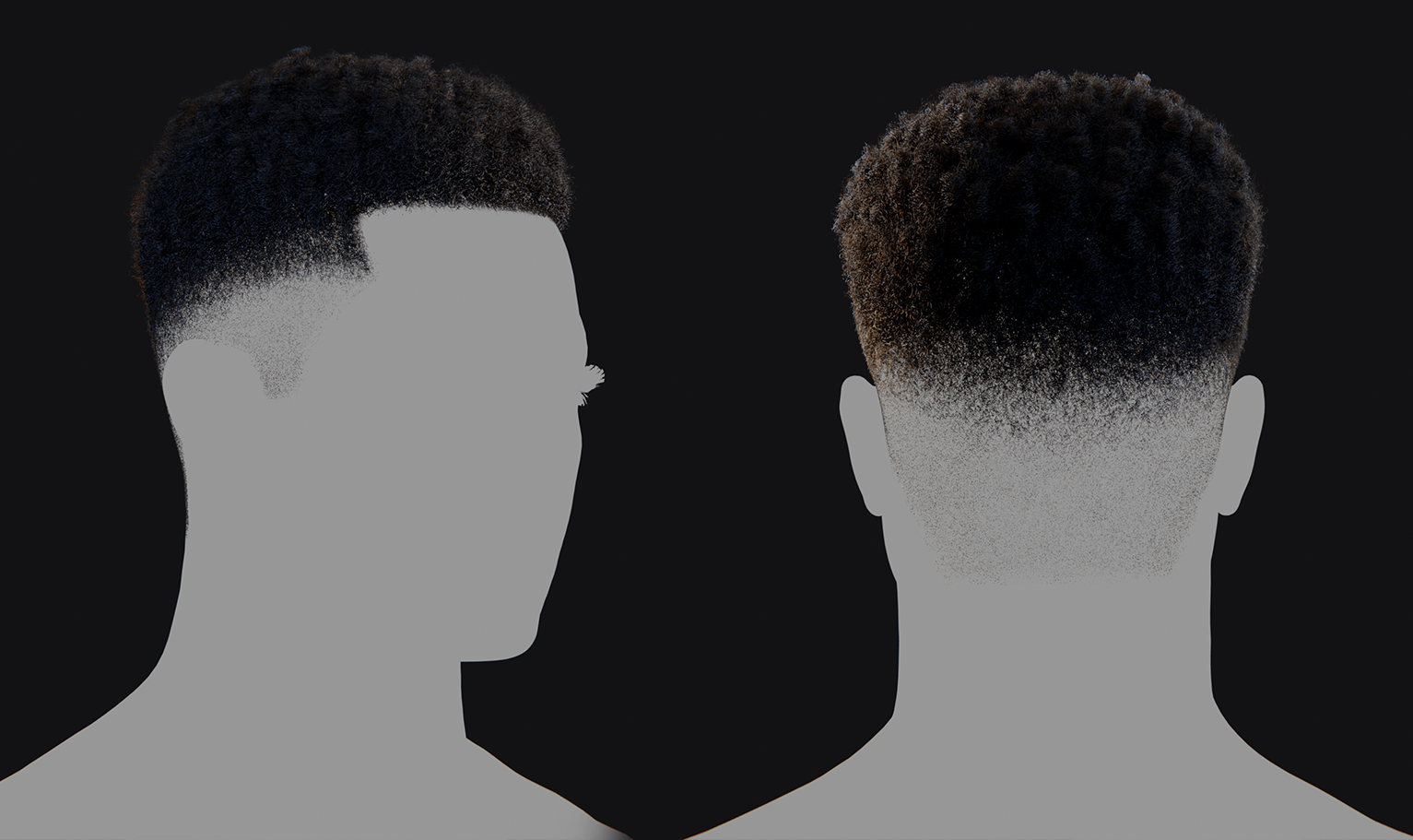 PixelHair ready-made Afro fade 3D hairstyle in Blender using Blender hair particle system