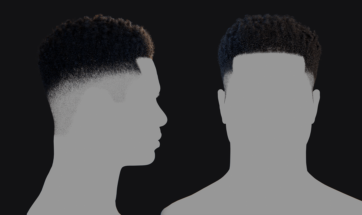 PixelHair ready-made Afro fade 3D hairstyle in Blender using Blender hair particle system