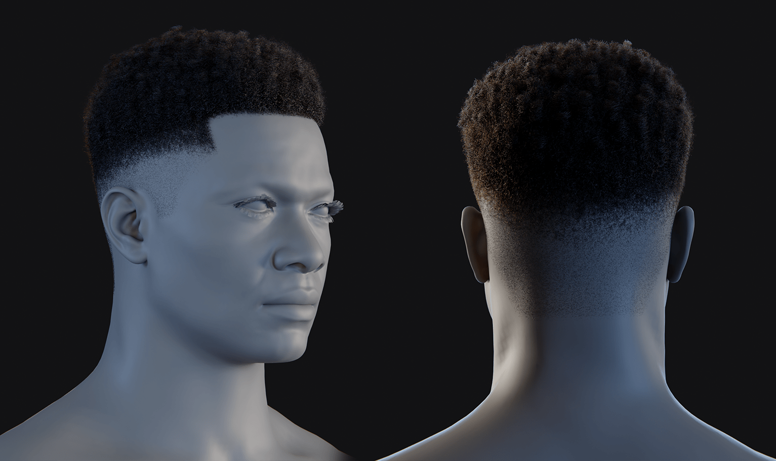 PixelHair ready-made Afro fade 3D hairstyle in Blender using Blender hair particle system