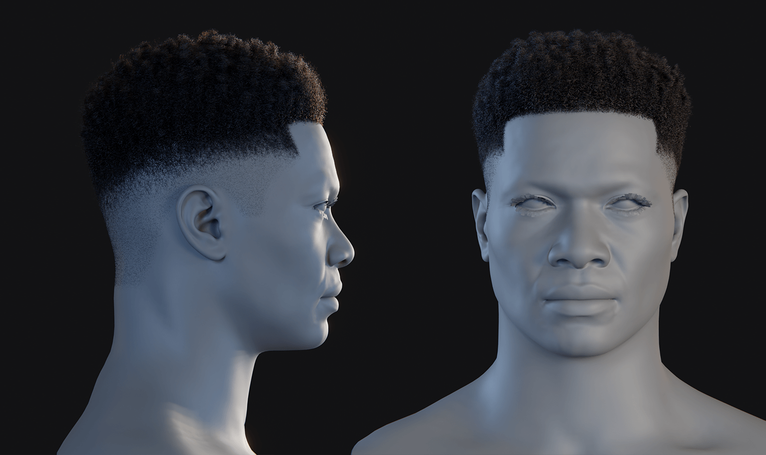 PixelHair ready-made Afro fade 3D hairstyle in Blender using Blender hair particle system