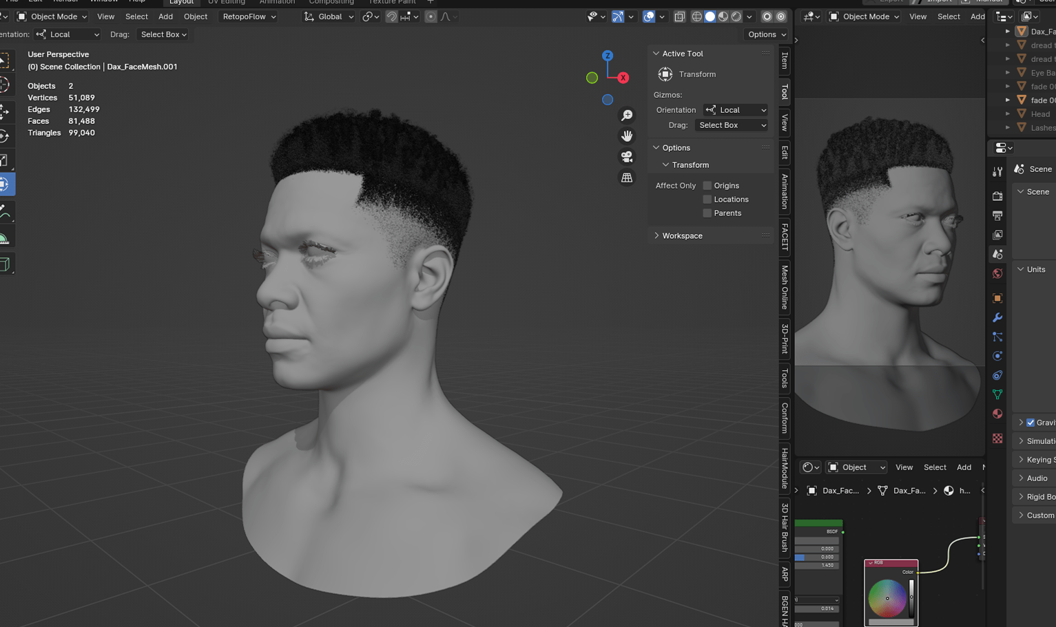 PixelHair ready-made Afro fade 3D hairstyle in Blender using Blender hair particle system