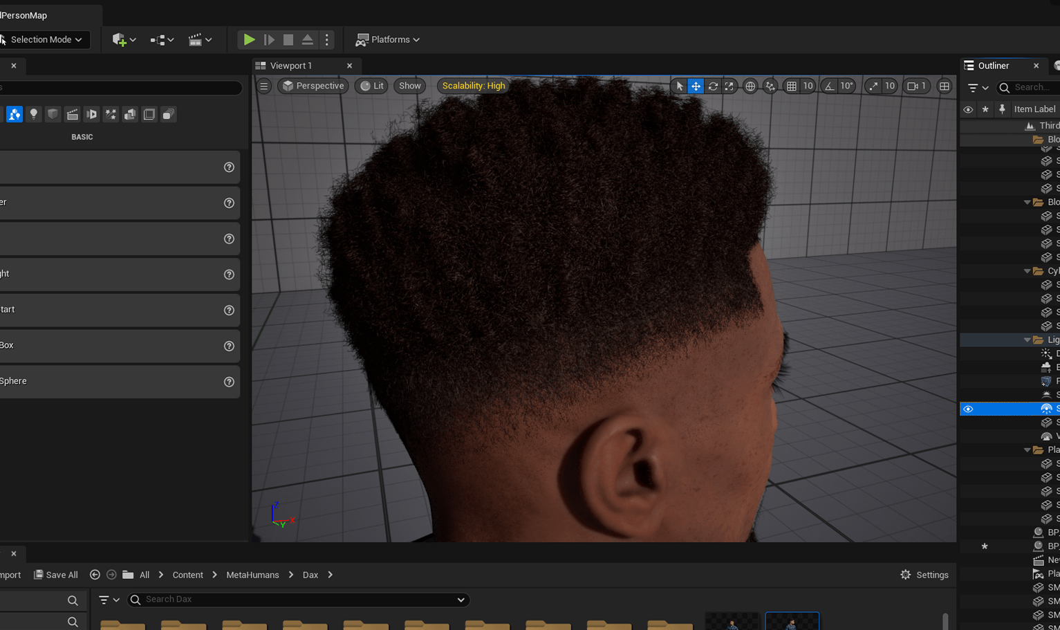 PixelHair ready-made Rema dreads 3D hairstyle on a metahuman in Unreal Engine 5