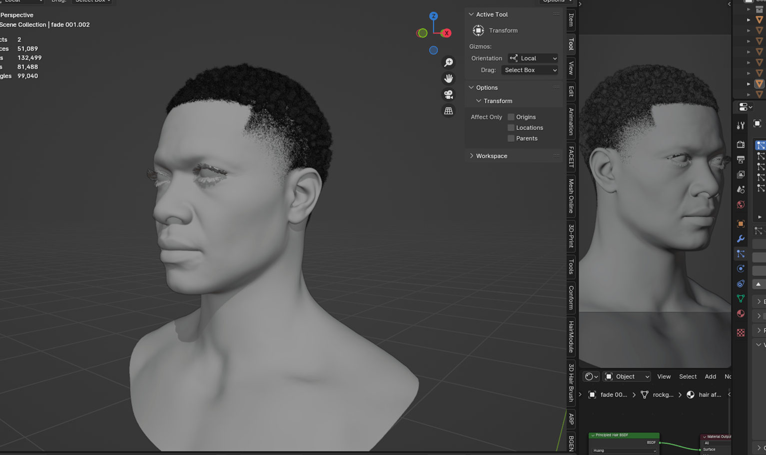 PixelHair ready-made Afro fade 3D hairstyle in Blender using Blender hair particle system