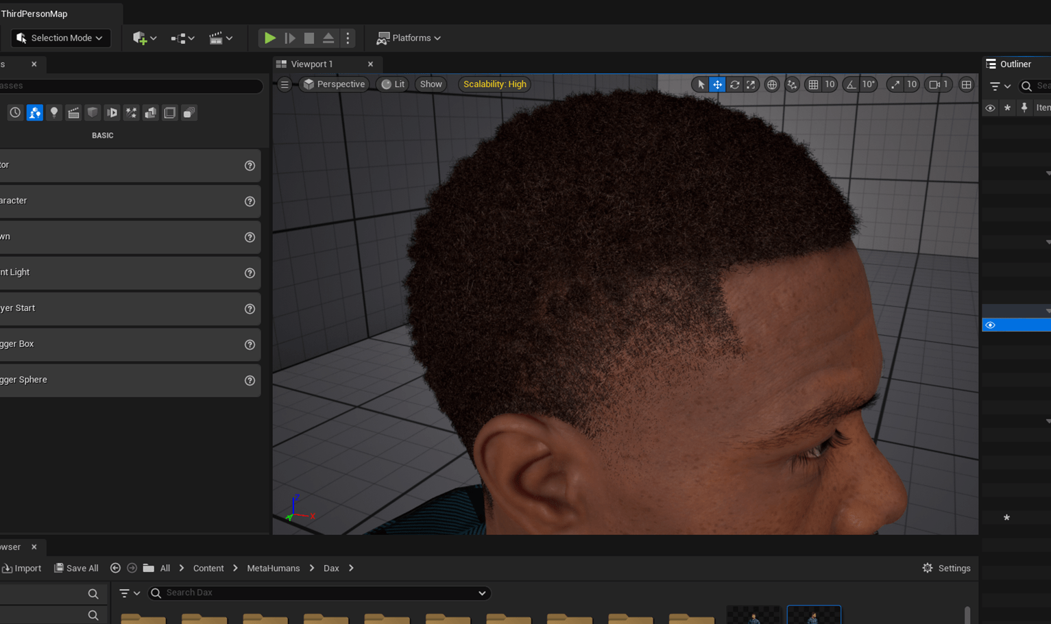 PixelHair ready-made Afro fade 3D hairstyle on a metahuman in Unreal Engine 5