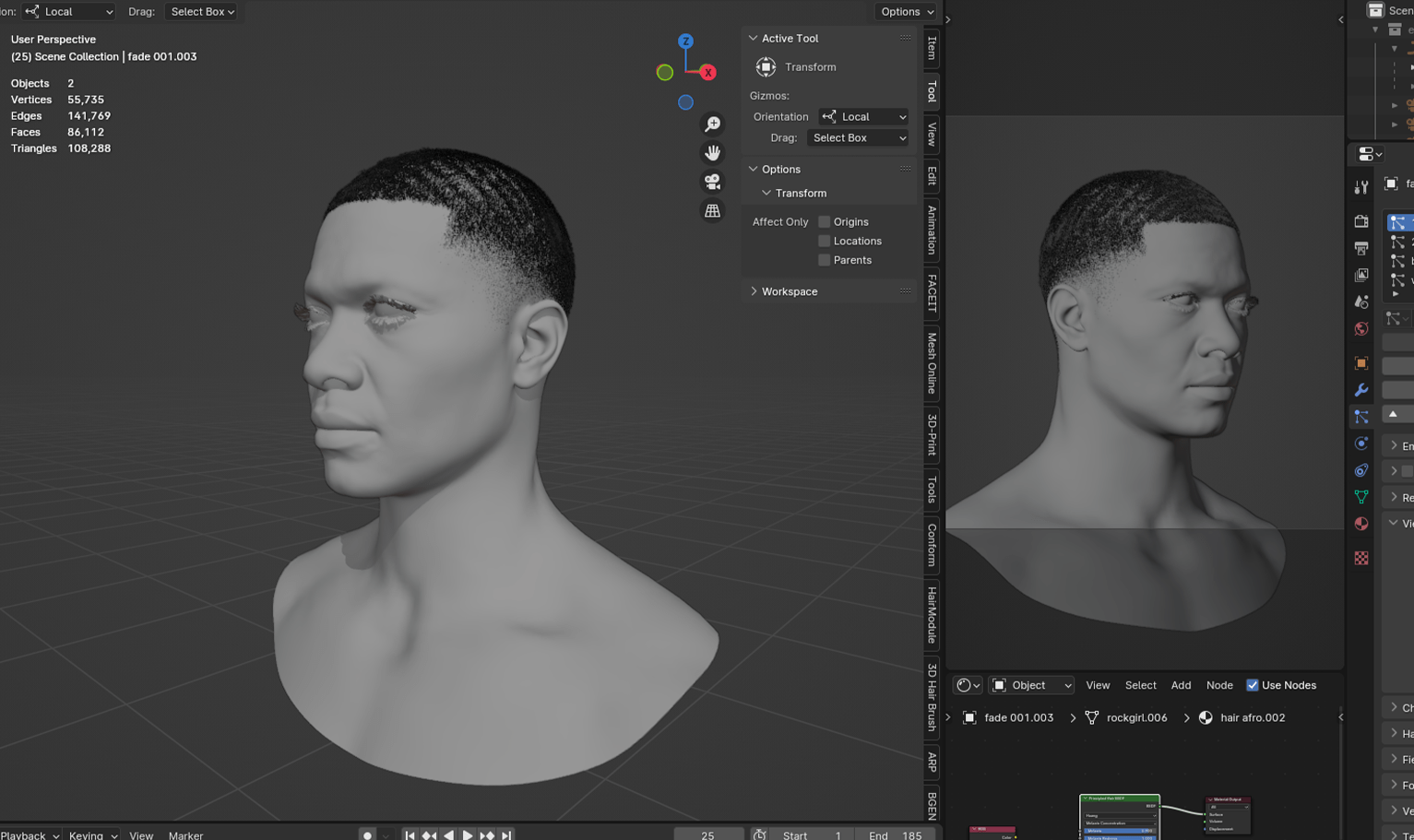 PixelHair ready-made faded waves 3D hairstyle in Blender using Blender hair particle system