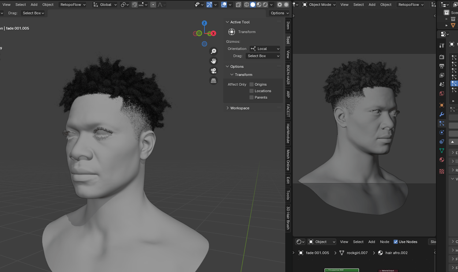 PixelHair ready-made Top short dreads fade 3D hairstyle in Blender using Blender hair particle system