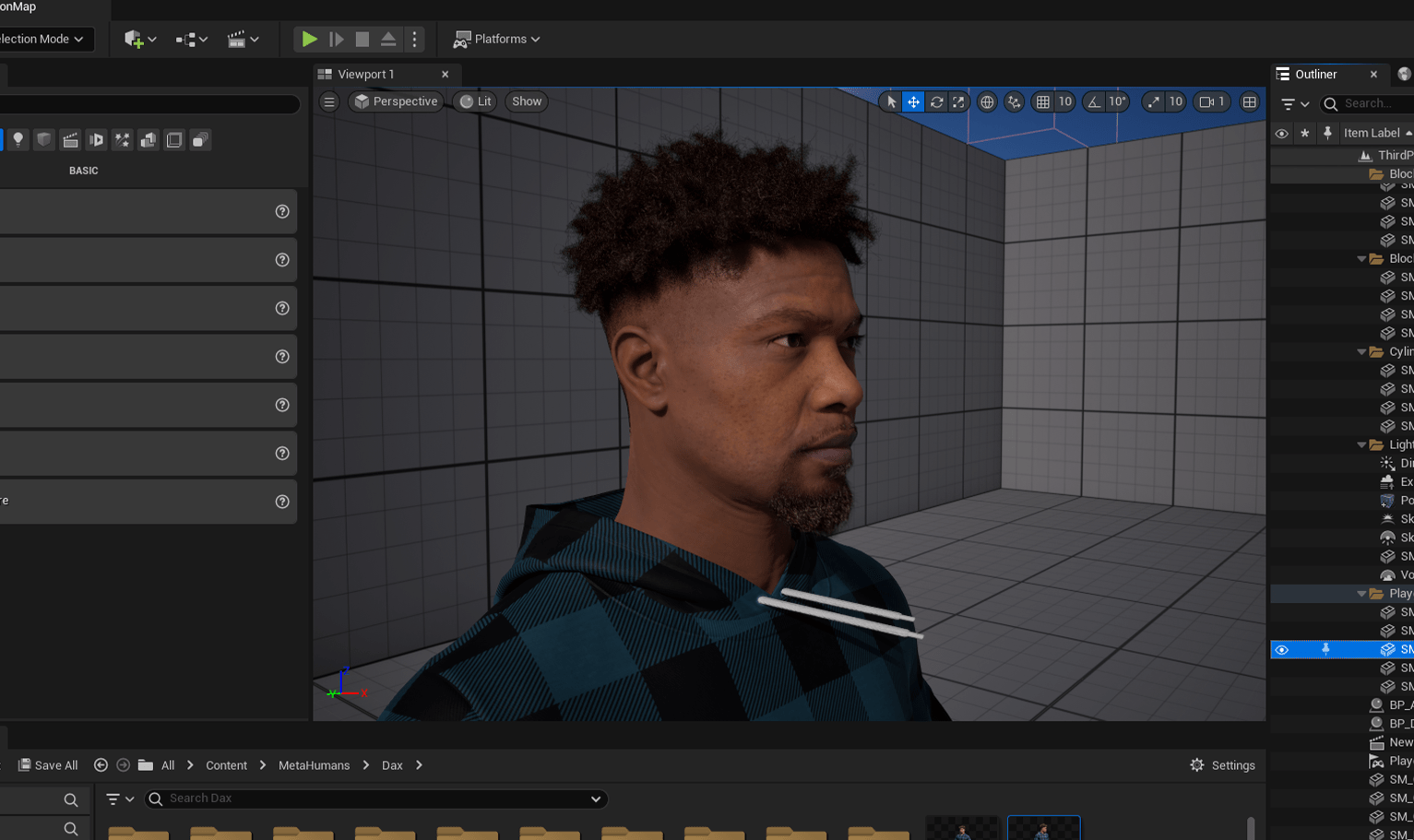 PixelHair ready-made PTop short dreads fade 3D hairstyle on a metahuman in Unreal Engine 5