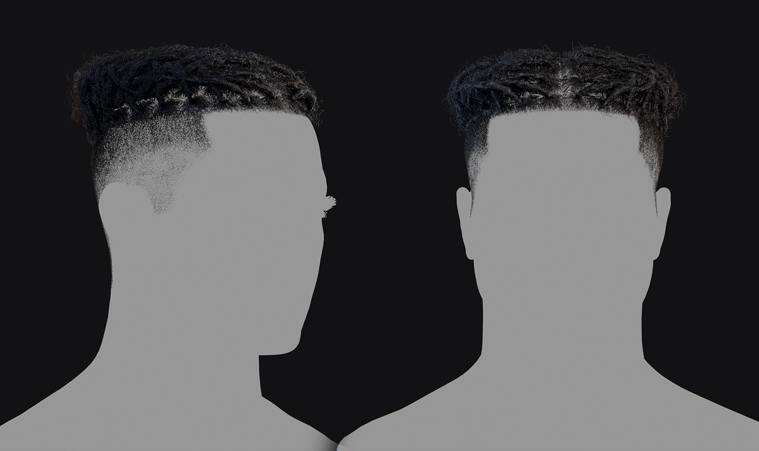 PixelHair ready-made top woven dreads fade 3D hairstyle in Blender using Blender hair particle system