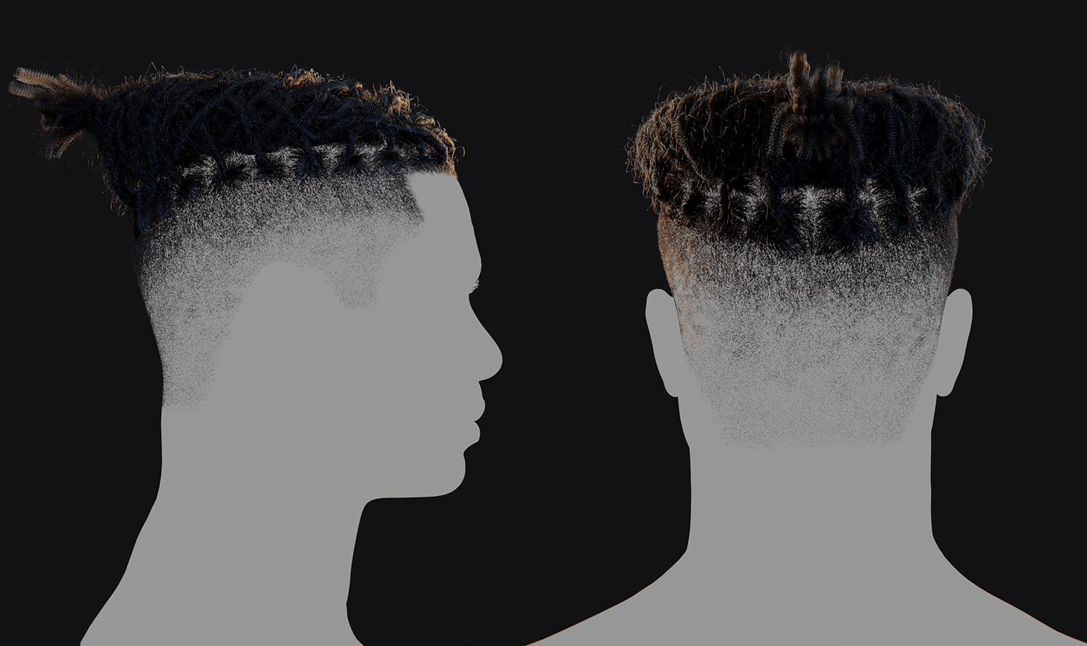 PixelHair ready-made top woven dreads fade 3D hairstyle in Blender using Blender hair particle system